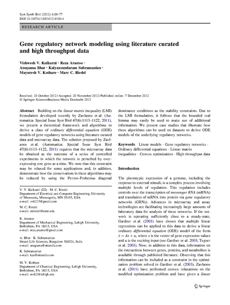 File:Kulkarni Arastoo Bhat Subramanian Kothare Riedel Gene Regulatory Network Modeling Using Literature Curated and High Throughput Data.pdf